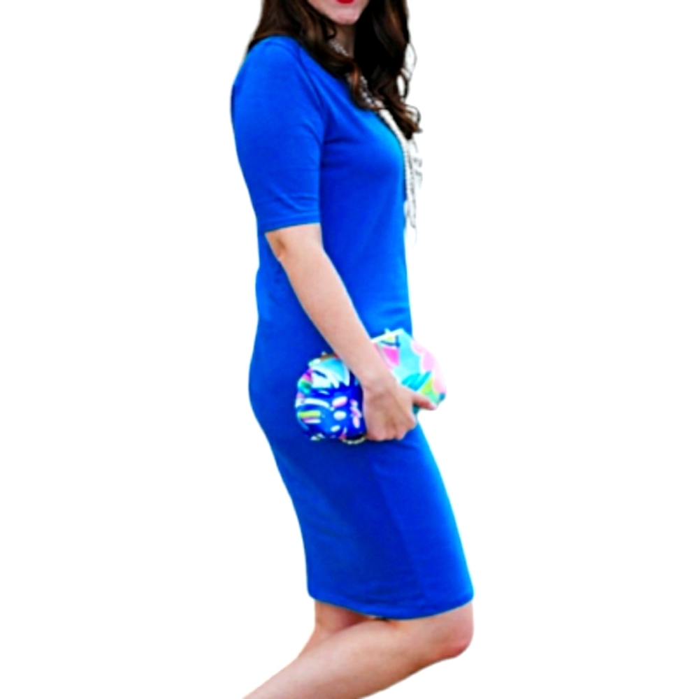 LuLaRoe Knee-Length Mid-Length Sleeves Cobalt Blue T-Shirt Dress XL (12-16) - Picture 4 of 16
